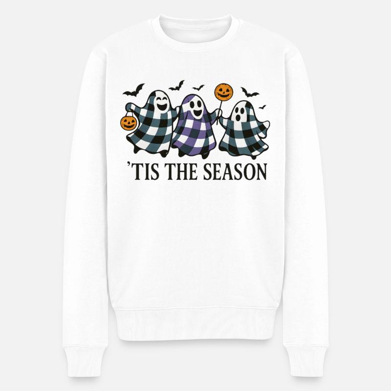 Halloween Gespenster Kürbis Design - Männer Premium Bio Pullover - Weiß