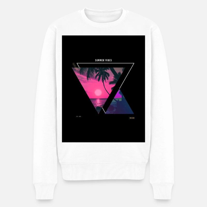 Coucher de soleil tropical Triangle Design - Pull Premium bio Homme - blanc