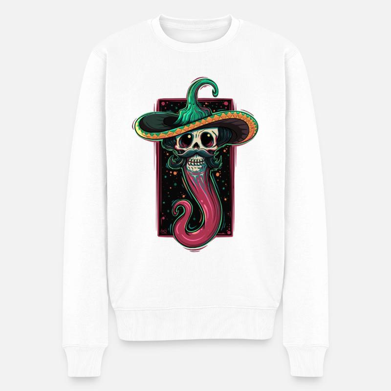 Calavera Picante – Würziger Schädel - Männer Premium Bio Pullover - Weiß