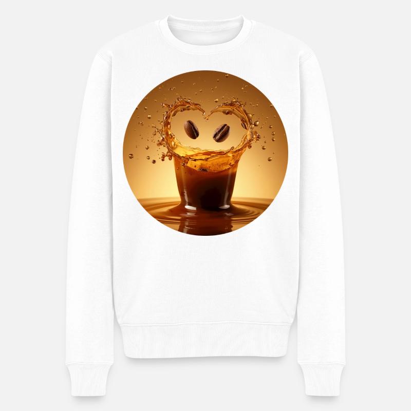 Kaffeefreude im Wassersplash - Männer Premium Bio Pullover - Weiß