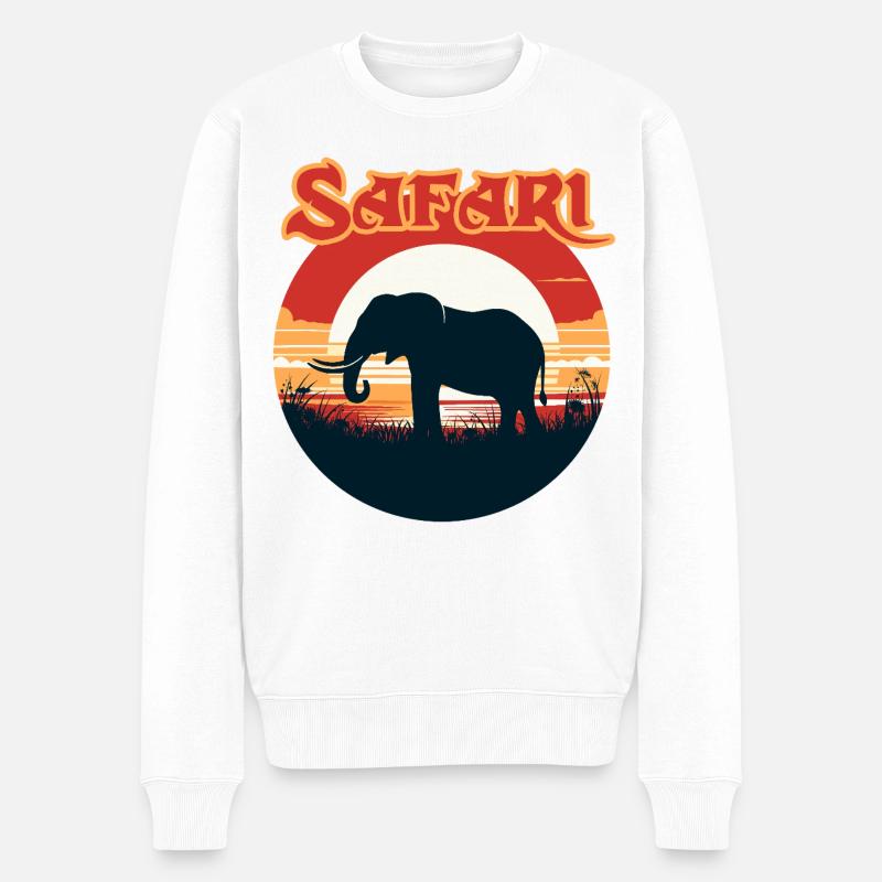 Faune Coucher de soleil Éléphant Design - Pull Premium bio Homme - blanc