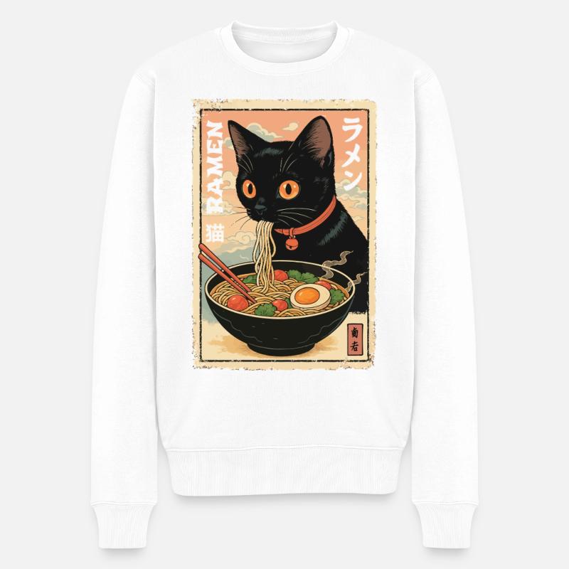 Kawaii Katze Ramen Illustration - Männer Premium Bio Pullover - Weiß