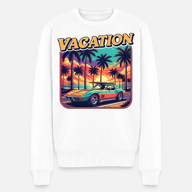 Voiture Classique au Coucher de Soleil - Pull Premium bio Homme - blanc