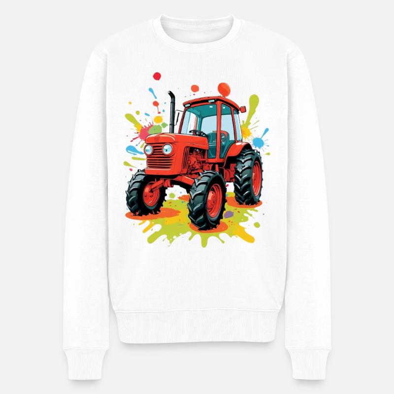 Farbenfroher Traktor Kunstdesign - Männer Premium Bio Pullover - Weiß