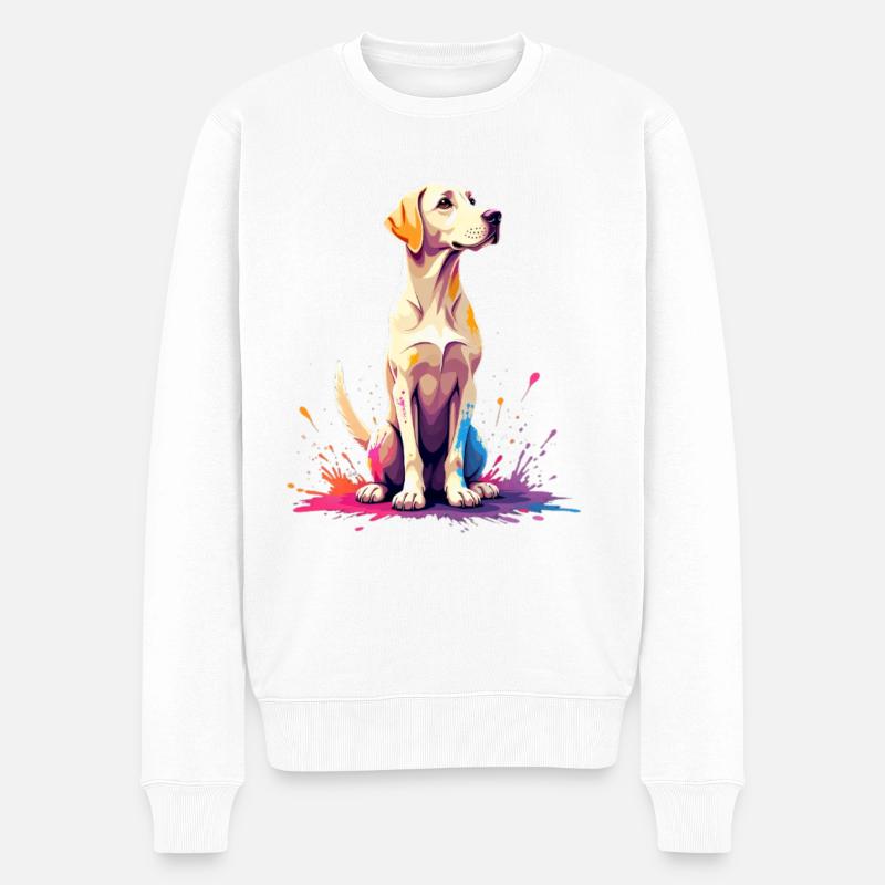 Bunter Labrador Hundeportrait auf Sprayfarben - Männer Premium Bio Pullover - Weiß
