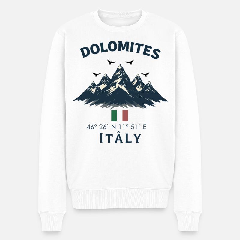 Dolomiten mit italienischer Flagge - Männer Premium Bio Pullover - Weiß
