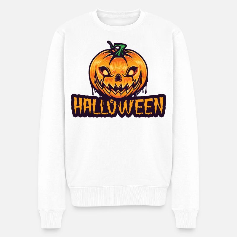 Gruseliger Kürbis Halloween Design - Männer Premium Bio Pullover - Weiß