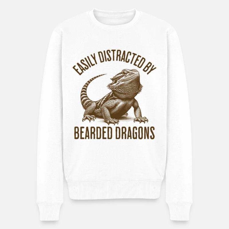 Facilement distrait par les dragons barbus - Pull Premium bio Homme - blanc