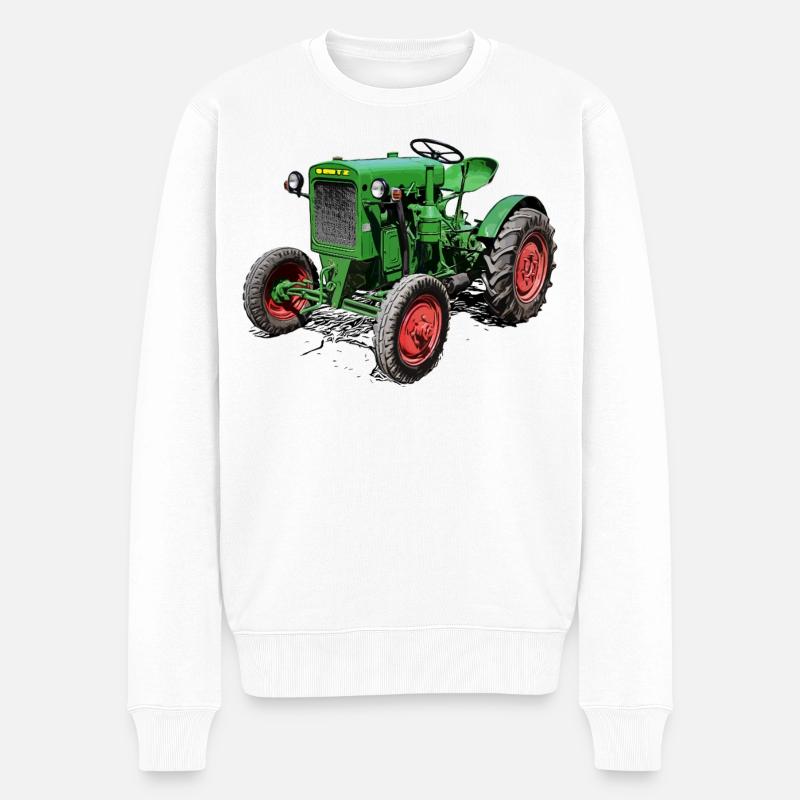 Grüner Oldtimer-Traktor - Männer Premium Bio Pullover - Weiß