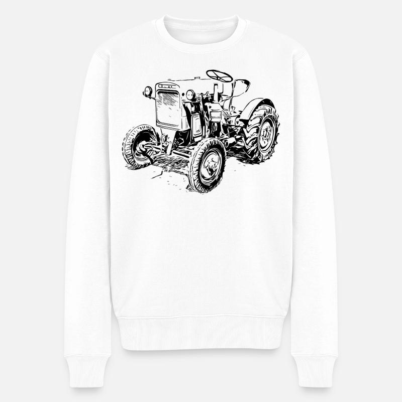 Grüner Traktor Klassiker - Männer Premium Bio Pullover - Weiß