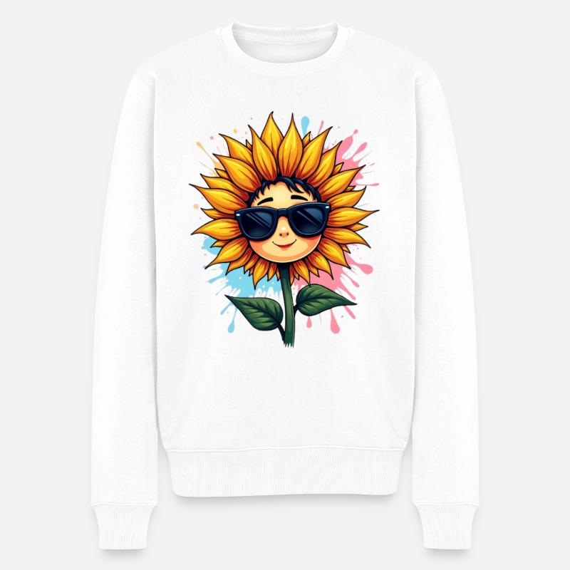Sonnengelbe Sonnenblume mit Sonnenbrille - Männer Premium Bio Pullover - Weiß