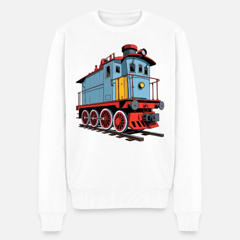 Retro Dampflok Illustration - Männer Premium Bio Pullover - Weiß