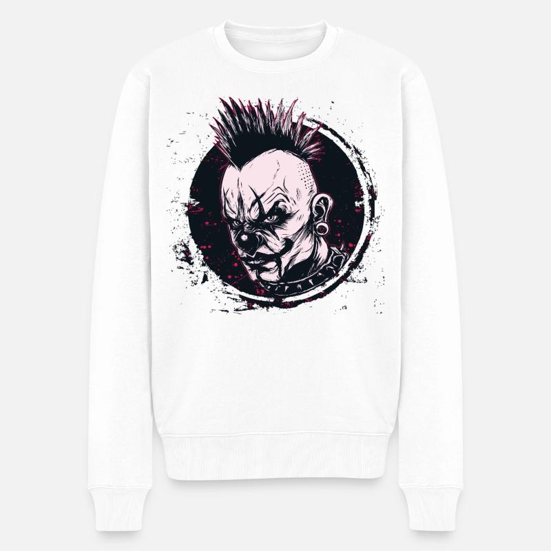 scary mohawk clown  - Männer Premium Bio Pullover - Weiß