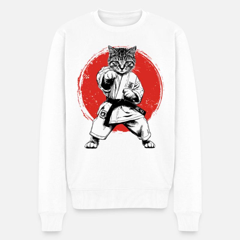 Karate, Judo, Japanischer Kampfsport, Katze - Männer Premium Bio Pullover - Weiß