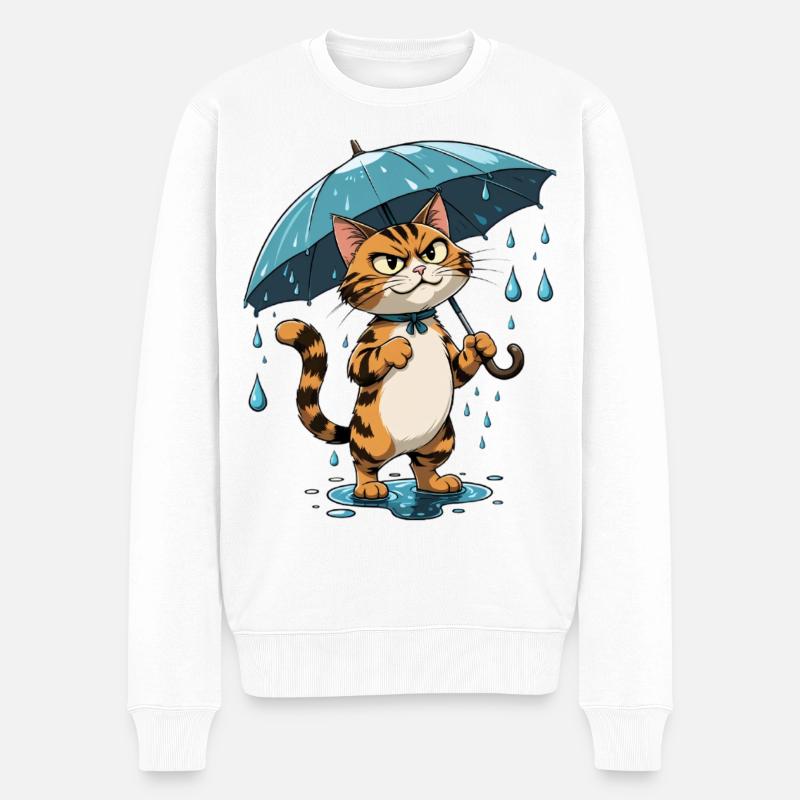Chaton avec parapluie sous la pluie - Pull Premium bio Homme - blanc