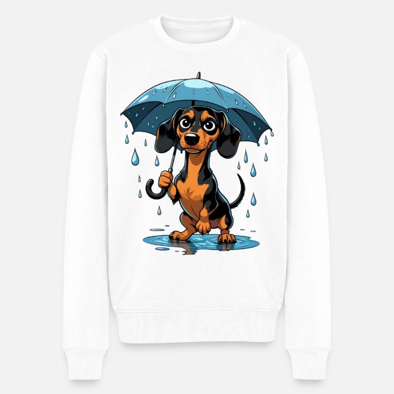 Teckel mignon avec parapluie - Pull Premium bio Homme - blanc