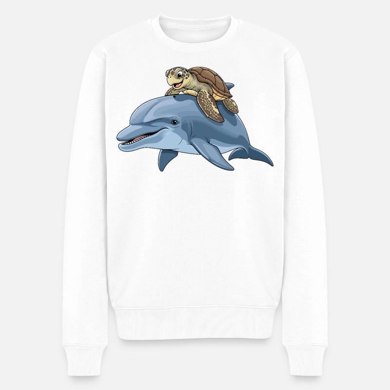 Meeresabenteuer mit Schildkröte und Delfin - Männer Premium Bio Pullover - Weiß