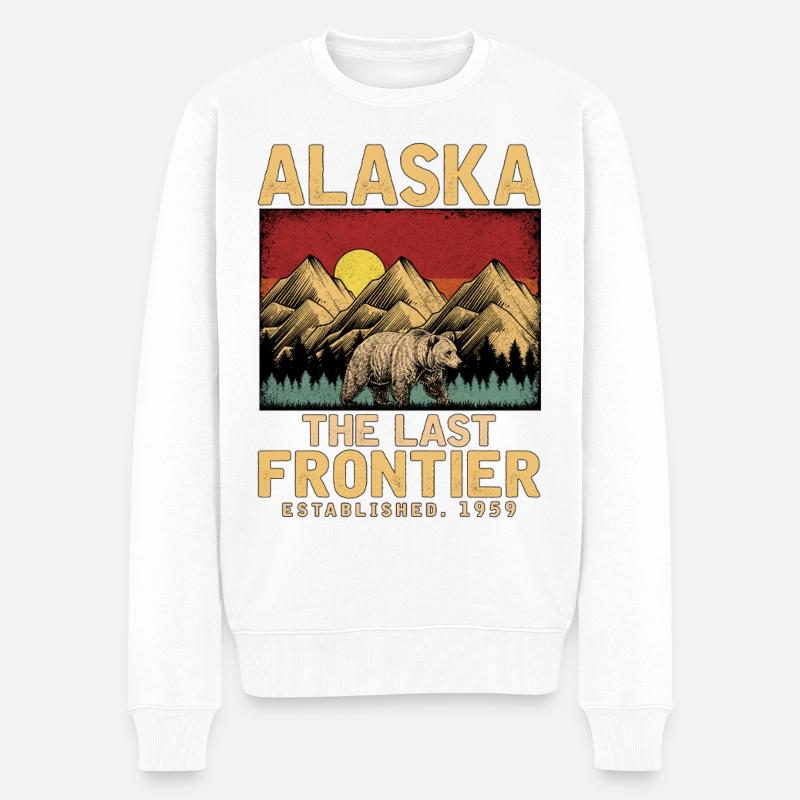 Alaska Gebirgslandschaft mit Bär - Männer Premium Bio Pullover - Weiß