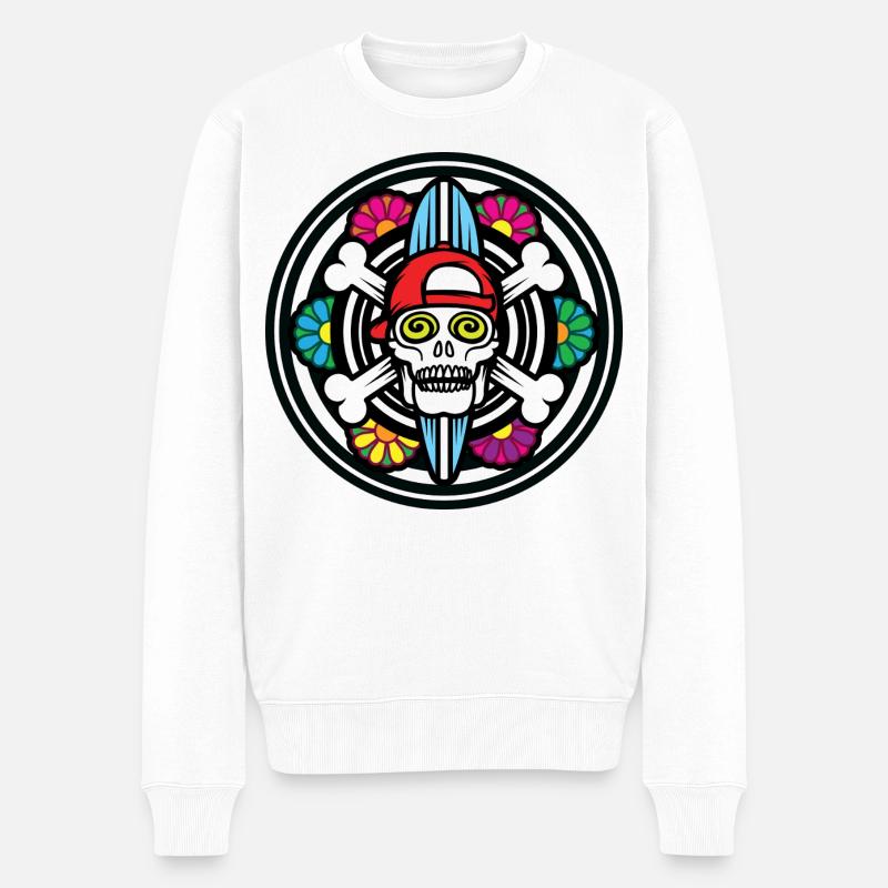 Surf Schädel - Männer Premium Bio Pullover - Weiß