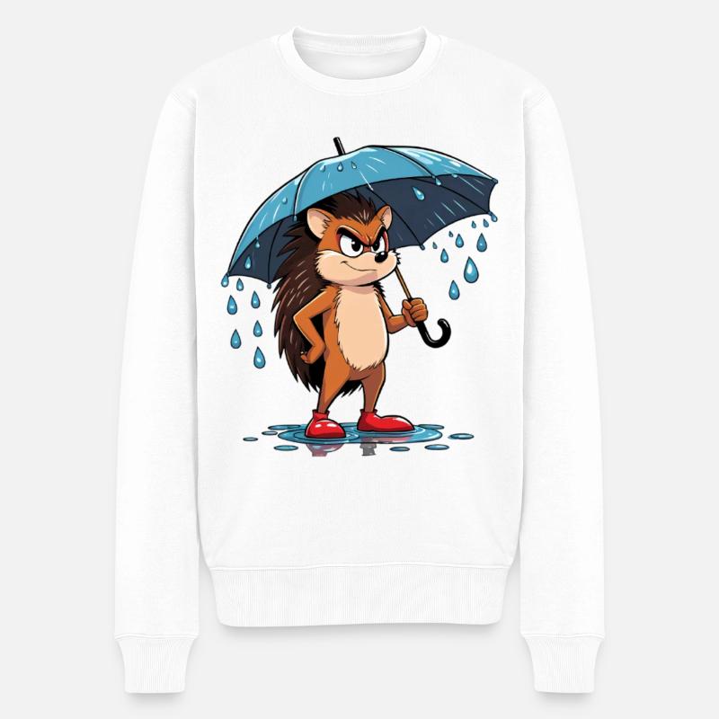 Hérisson de dessin animé avec parapluie - Pull Premium bio Homme - blanc