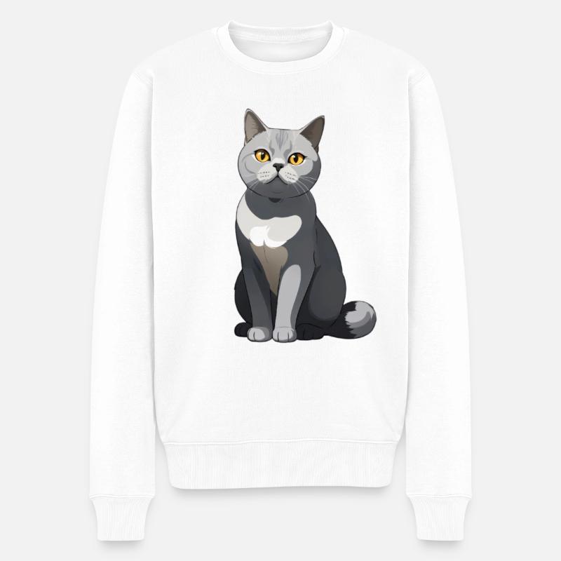 Illustration élégante d'un chat gris - Pull Premium bio Homme - blanc