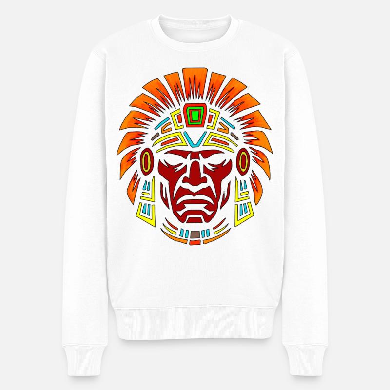 Indigener Krieger Masken-Design - Männer Premium Bio Pullover - Weiß