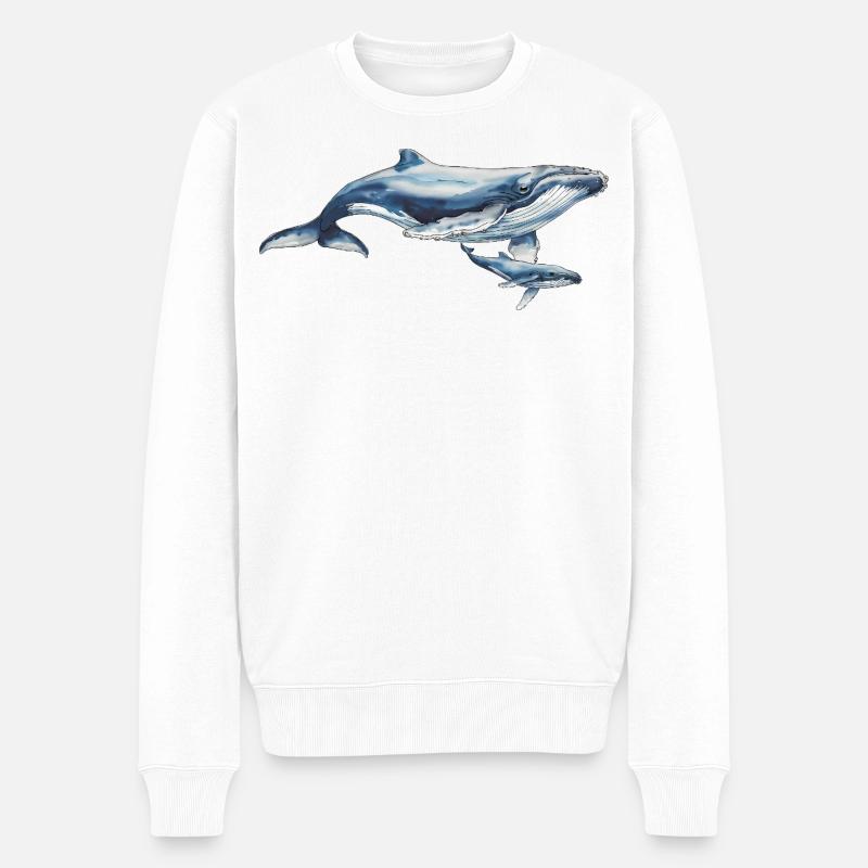 Wal und Kalb Tierliebhaber - Männer Premium Bio Pullover - Weiß