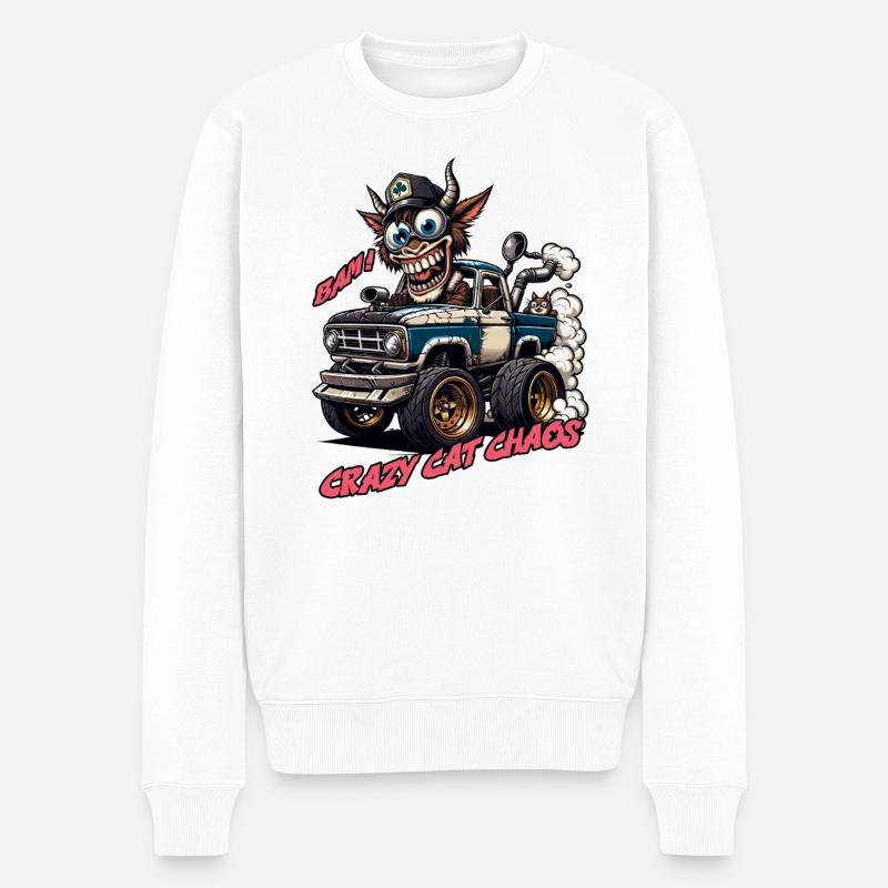 Conception tout-terrain Crazy Cat Chaos - Pull Premium bio Homme - blanc