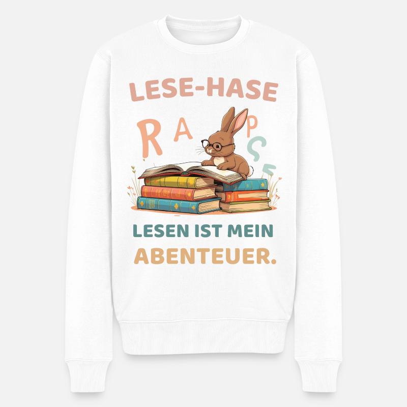 Lese-Hase mit Lernmotiven - Männer Premium Bio Pullover - Weiß