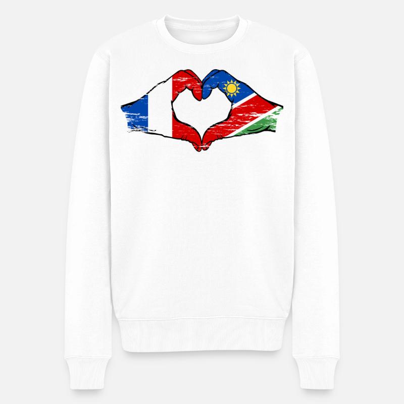 Frankreich Namibia Flagge Herz used - Männer Premium Bio Pullover - Weiß