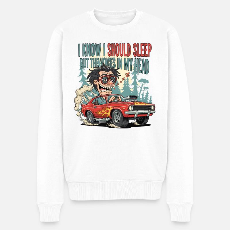 Sleepy Car Racer Cartoon Design - Männer Premium Bio Pullover - Weiß