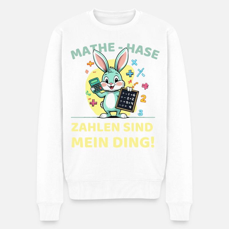 Mathe-Hase mit Taschenrechner und Tafel - Männer Premium Bio Pullover - Weiß