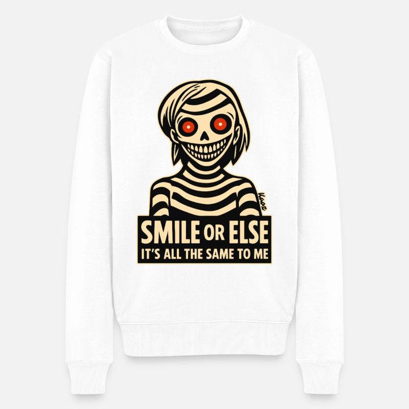 Sourire squelettique avec message - Pull Premium bio Homme - blanc