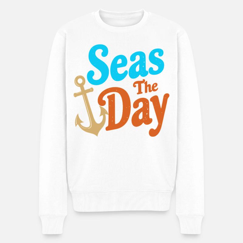Seas The Day - Symbole de l’ancre - Pull Premium bio Homme - blanc