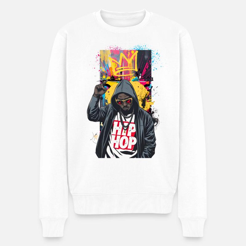 Urbaner Rapper mit bunten Graffitis - Männer Premium Bio Pullover - Weiß