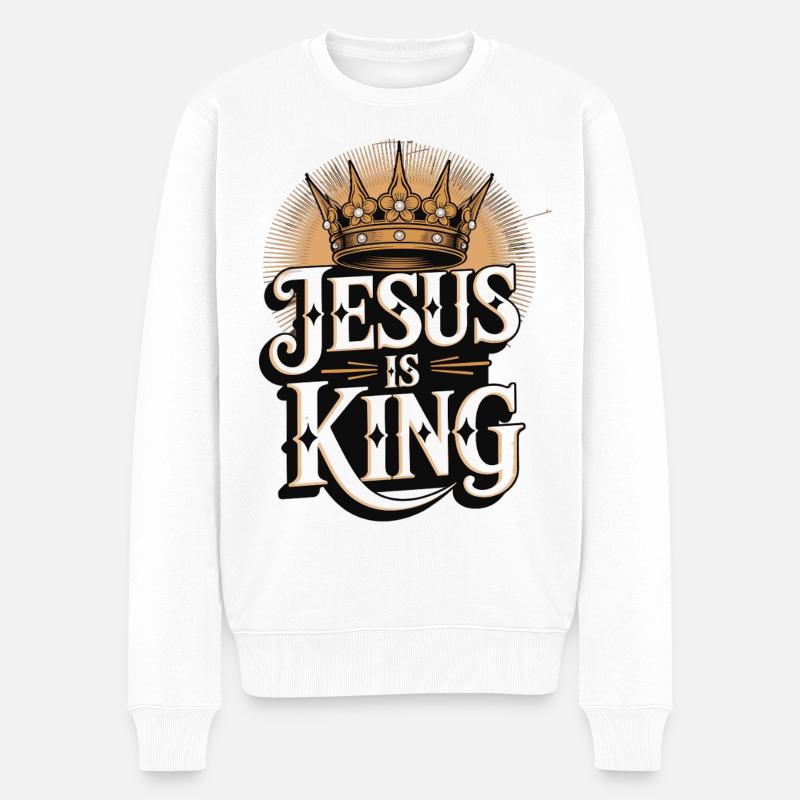 Jesus als König mit Krone Design - Männer Premium Bio Pullover - Weiß