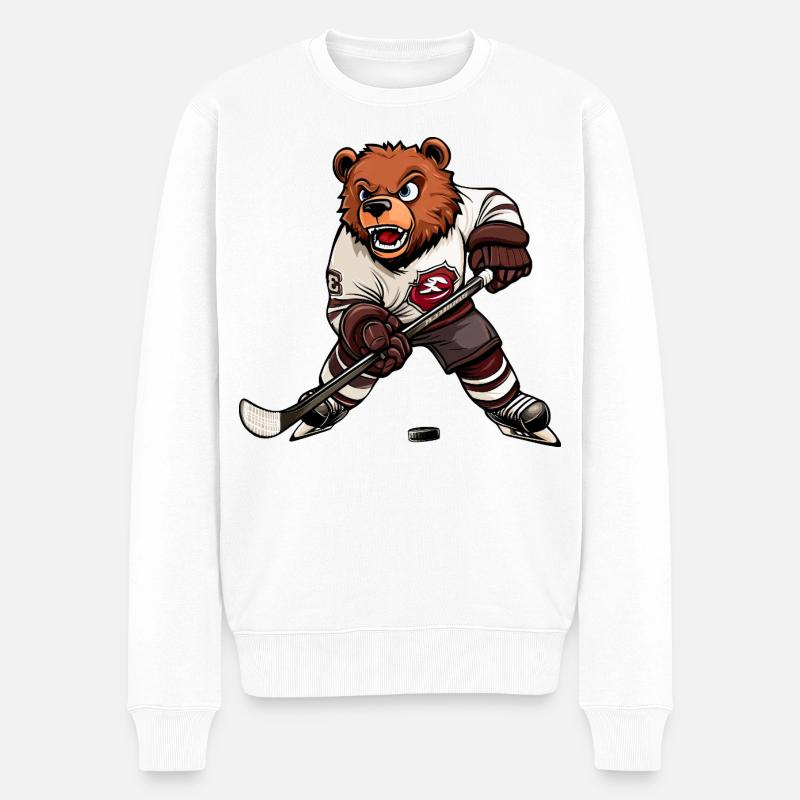 Bär Eishockeyspieler - Männer Premium Bio Pullover - Weiß