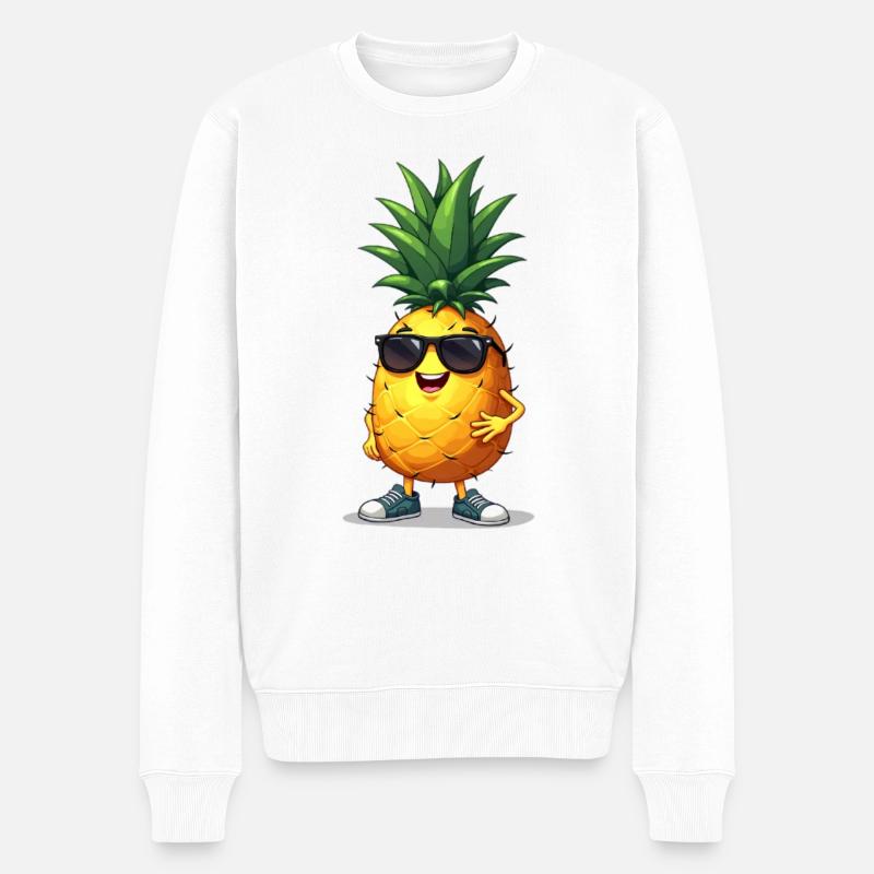 Sonnenbrillen-Pineapple Spaßmotiv - Männer Premium Bio Pullover - Weiß