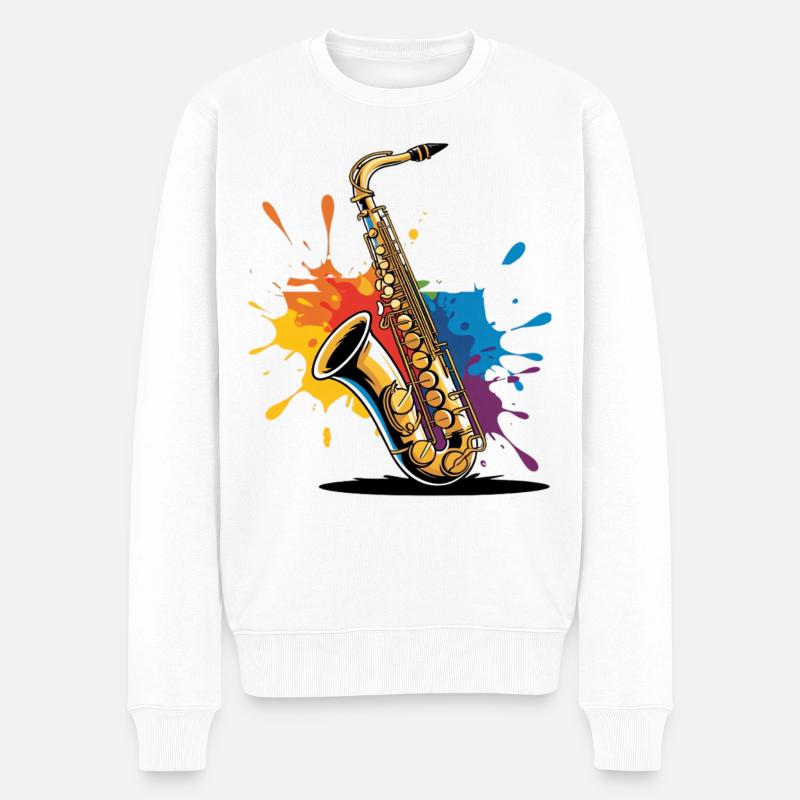 Expressionistische Saxophon Kunstdruck - Männer Premium Bio Pullover - Weiß