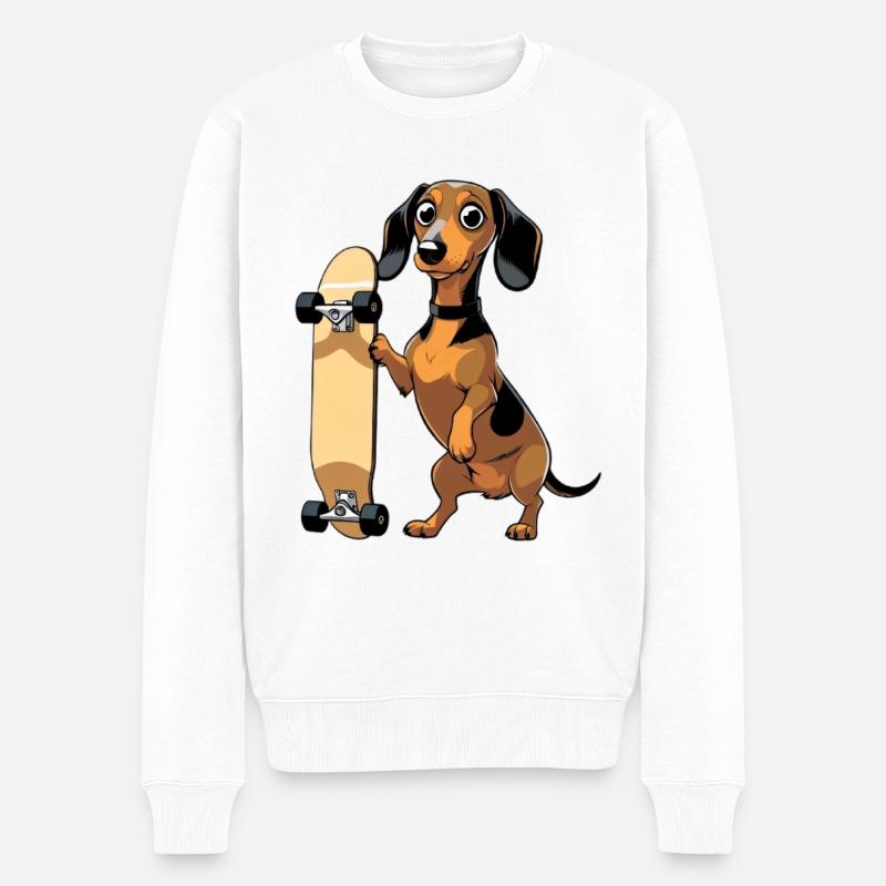 Dackel mit Skateboard Design - Männer Premium Bio Pullover - Weiß