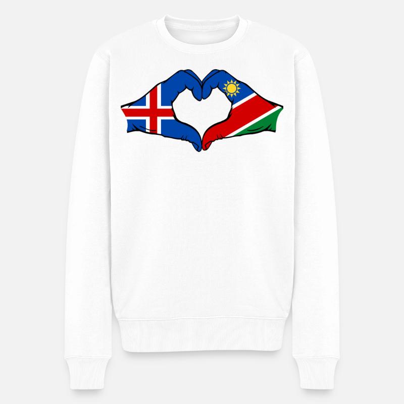 Island_Namibia_Flagge_Hände_Herzform - Pull Premium bio Homme - blanc