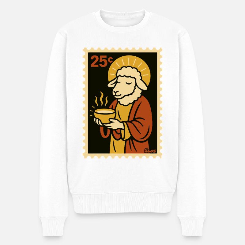 Sanftes Schaf mit Heiligenschein - Männer Premium Bio Pullover - Weiß