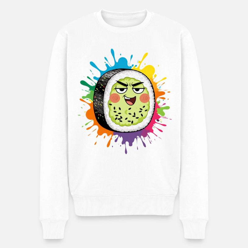 Dessin animé expressif de sushis - Pull Premium bio Homme - blanc