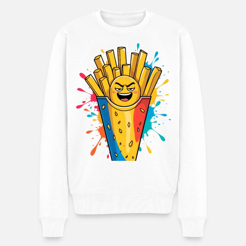Lachende Pommes Frites Cartoon Design - Männer Premium Bio Pullover - Weiß