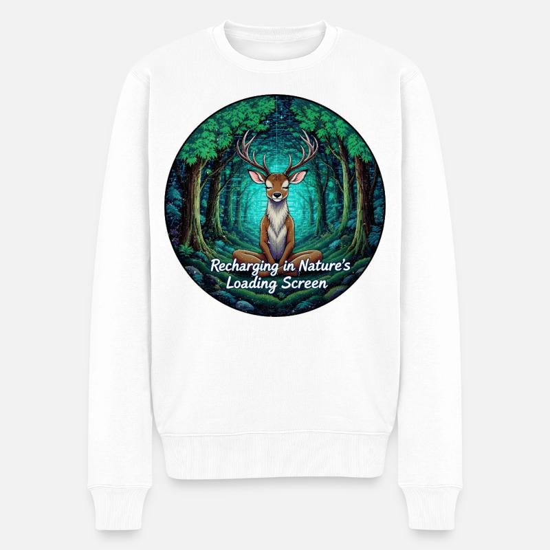 Mystischer Waldhirsch mit Ladebildschirm - Männer Premium Bio Pullover - Weiß