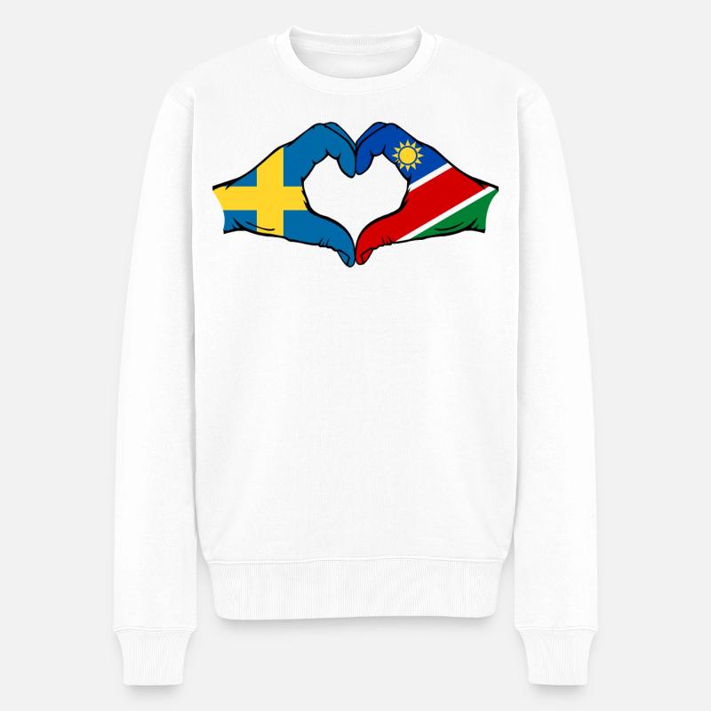 Schweden_Namibia_Flagge_Haende_Herzform - Männer Premium Bio Pullover - Weiß