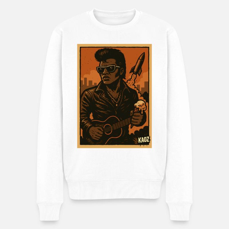 Retro Rockabilly Rebel mit Rakete - Männer Premium Bio Pullover - Weiß