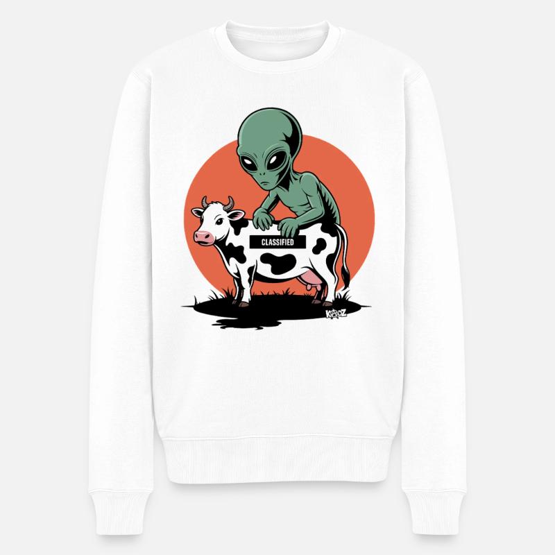 Außerirdischer mit Kuh  - Männer Premium Bio Pullover - Weiß