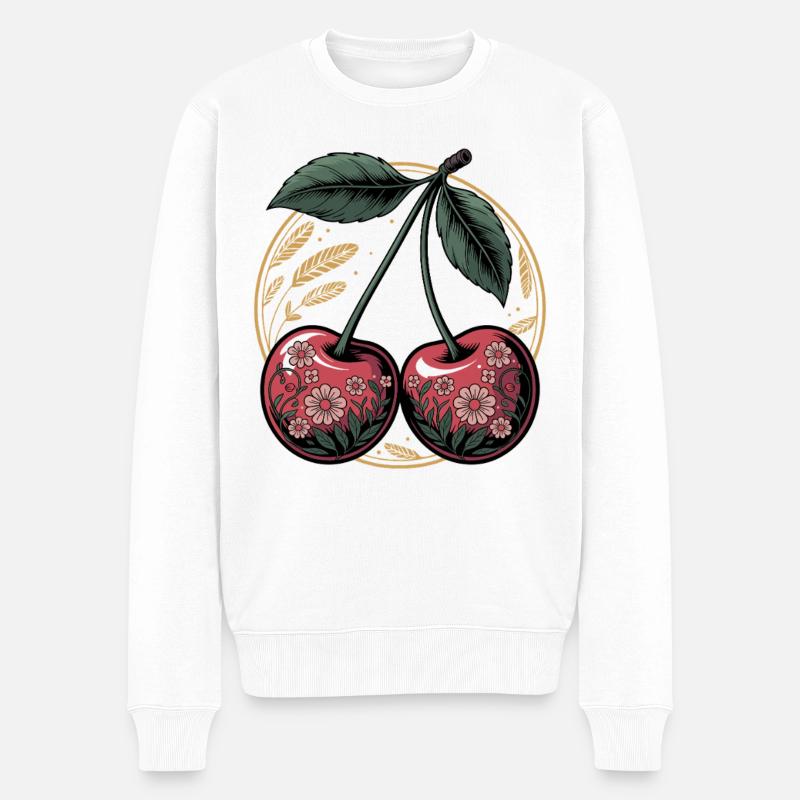 Kirsche Kunstvoll - Männer Premium Bio Pullover - Weiß