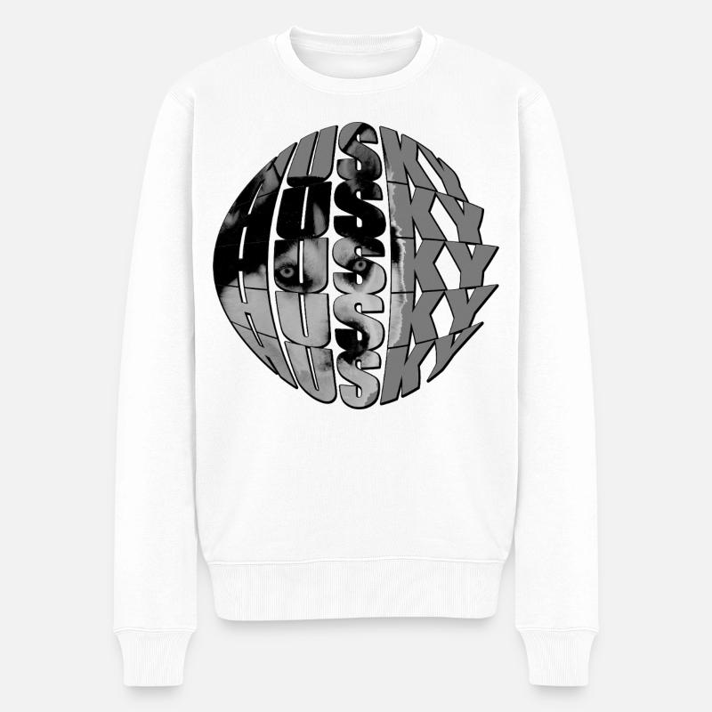 Wolfgesicht in Globus-Design - Männer Premium Bio Pullover - Weiß